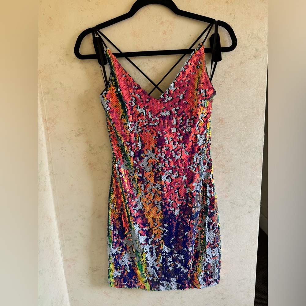 Rainbow sequins party dress NWT